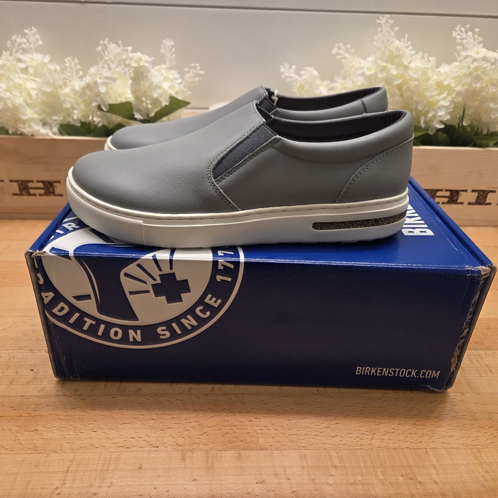 Birkenstock Oswego Leather Slip-On Sneakers Gray Womens Size 37 NIB - Picture 3 of 8